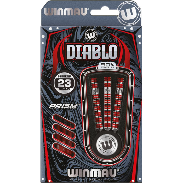 Дартс WINMAU Diablo професійний, сталевий наконечник, вольфрам, 23 г, з крилами та стрижнями (паралельний)