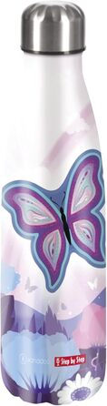 Дитяча ізольована пляшка з нержавіючої сталі Step by Step 'Butterfly Maja', рожева-синя, для газованих напоїв, герметична, з гвинтовою кришкою, 0,5 л, для школи та відпочинку