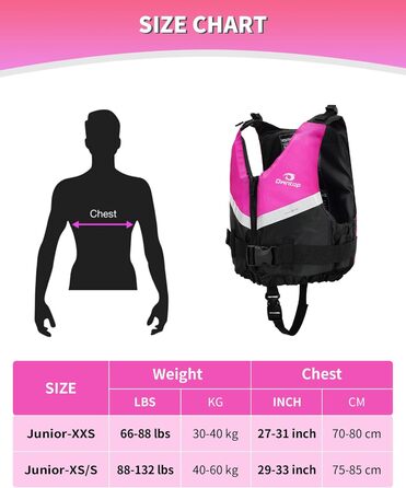 Owntop Жилет для плавання для дітей та підлітків. Легка унісекс жилетка з регулюванням, для каякінгу, риболовлі, плавання та інших водних видів спорту. Рожевий, розмір Jugend-XXS (30-40 кг, 70-80 см)