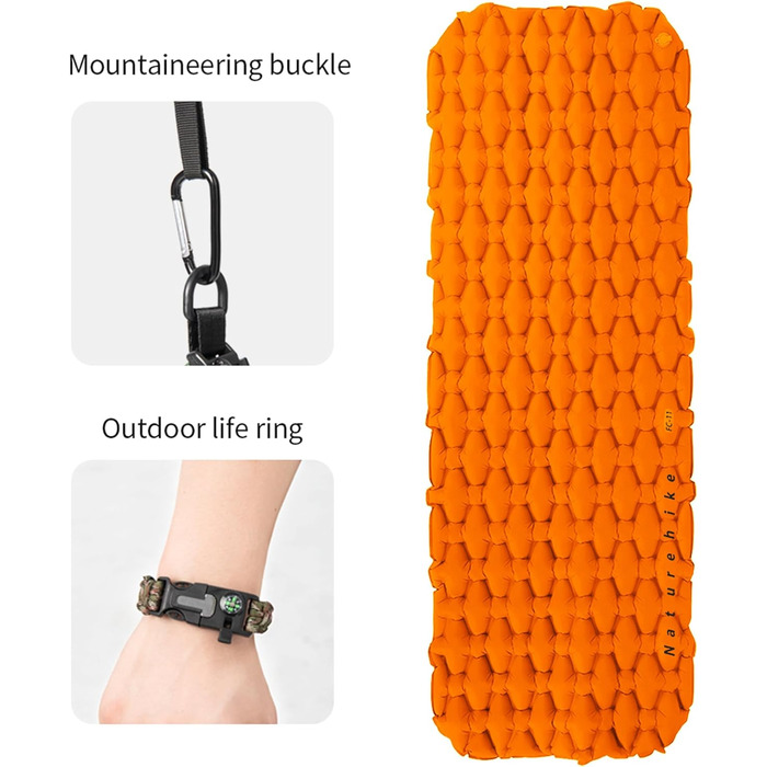Naturehike Ultraleichte Isomatte - Килимок для сну надувний, 6.5 см, для кемпінгу та піших прогулянок (Orange)