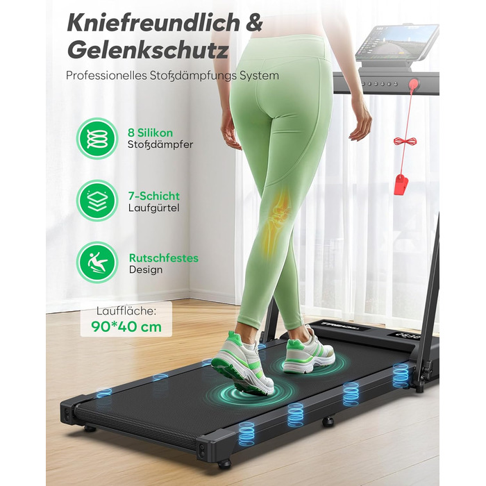 Тренажер для дому 2-в-1 Laufband Klappbar: складаний біговий килимок з нахилом 10%, потужність 3.0PS, LED-дисплей, для дому та офісу, до 145 кг, чорний з ручками
