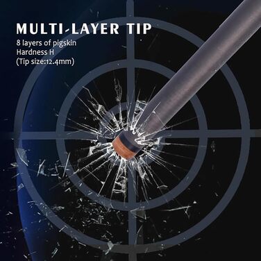 OKHEALING Професійний Більярдний Кіюк T700 з Карбону, 147 см, 12.4 мм, 8 зубців, для 8 та 9 куль