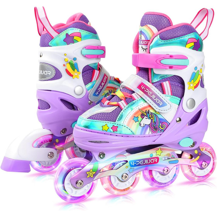Інлайнери для дівчаток Einhorn: регульовані ролики з підсвічуванням, розмір S (30-33), фіолетовий колір