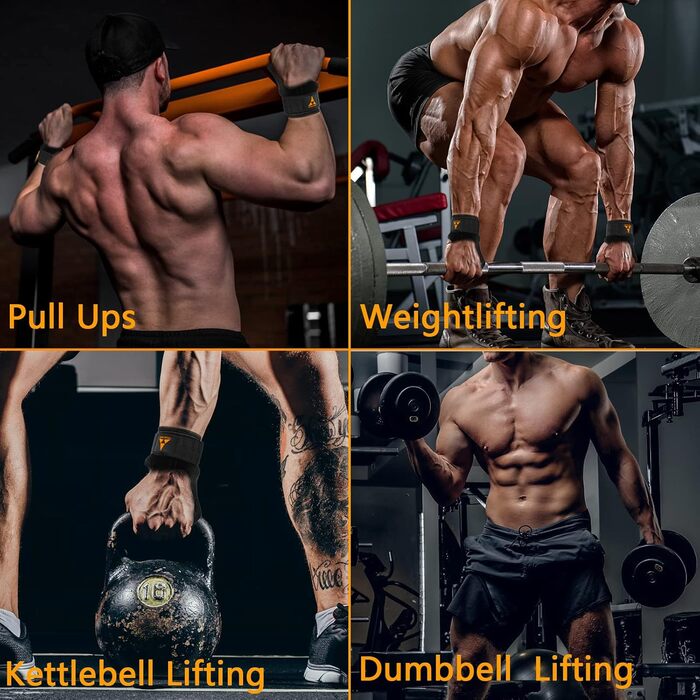 Набори для підняття важкої атлетики на зап'ястя з подвійним шаром шкіри та неопрену, з м'якими ручками для важкої атлетики, пауерліфтингу та підтягувань, для чоловіків та жінок (пара), чорний