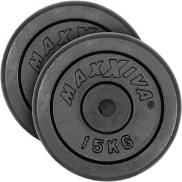 MAXXIVA Диски для штанги 2 шт. по 15 кг, чавунні, чорні, 30 кг для фітнесу, бодібілдингу, силових тренувань