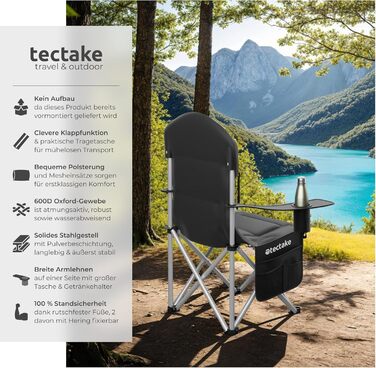 Складний туристичний стілець Tectake з підлокітниками для кемпінгу, саду та балкону, з тримачем для напоїв