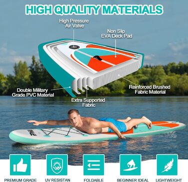 Надувний SUP Board для дітей та дорослих (320/335x84x15 см) з аксесуарами, до 200 кг, м'ятний колір