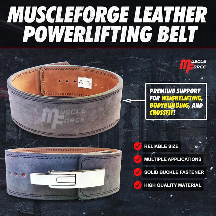 Шкіряний пояс MuscleForge для пауерліфтингу з металевою пряжкою, бодібілдинг, кросфіт, розміри S/M/L