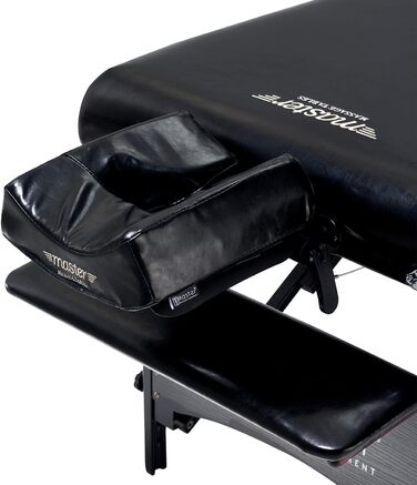 Складаний масажний стіл Master Massage Galaxy 76 см з підігрівом ThermaTop, дерев'яні ніжки, косметологічна кушетка, переносна, чорний, у комплекті сумка