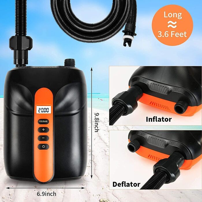 Електричний надувний насос Ruitx для SUP дошки, човни, 12V DC, 20PSI, автоматичне вимкнення, оновлена версія