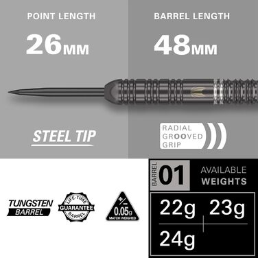 Дарти Target Darts Ares 23g (22/24g) Wolfram: Набір сталевих дротиків з шафтами Pro Grip та оперенням Ultra + гаманець та додаток для рахунку