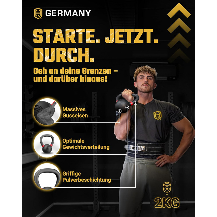 Кетлбел HQ Germany® з порошковим покриттям [2-32 кг/набори] - набір чавунних кетлбелів преміум-якості, ±2% допуск по вазі. Вага кульової гирі, набір гир, кетл-бел.