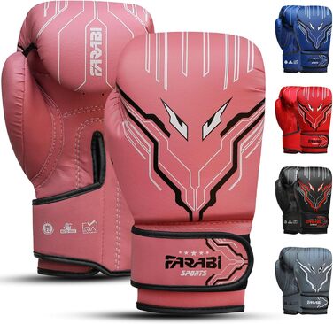 Дитячі боксерські рукавички Farabi Sports 6oz рожеві для хлопчиків і дівчаток, для боксу, MMA, муай-тай, тренувань та боксерського мішка, вік 5–10 років