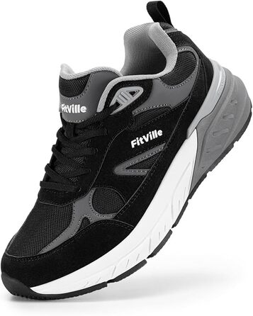 Кросівки FitVille для чоловіків, широкі, спортивні, з неслизькою підошвою, дихаючі, для бігу по вулицях, Outdoor, для джогінгу, фітнесу, зручні, для широкої стопи, 40 EU, X-широкі, чорні з сірим кольором