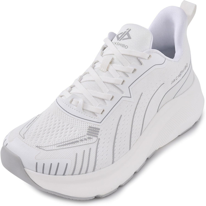 Чоловічі кросівки JACKSHIBO з широкою передньою частиною та підтримкою склепіння стопи. Підходять для бігу, ходьби, тенісу та занять спортом. Ортопедичне взуття для плоскостопості, без каблука, з товстою підошвою. Розмір 42.5 EU, білий колір.