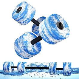 HAPBEAR Гантелі водні 2 шт. з'ємні + з'єднувальна штанга для аквафітнесу, реабілітації, плавання, спорту у воді (блакитні)