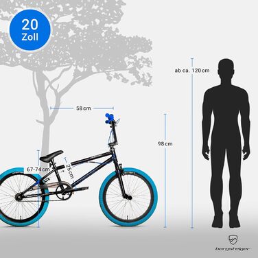 Bergsteiger Halifax BMX 20 дюймів, фетбайк, 360° ротор, фрістайл, 2 сталеві пеги, ланцюговий захист, фрівіл, синій/чорний