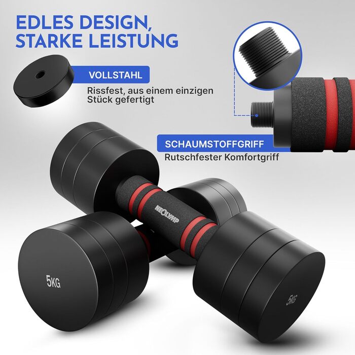 Набір гантелей Neolymp 2шт, регульовані 1,75-10 кг – сталеві гантелі, компактний набір, пінопластова ручка, чорний хром, 2 x 1,75 - 5 KG