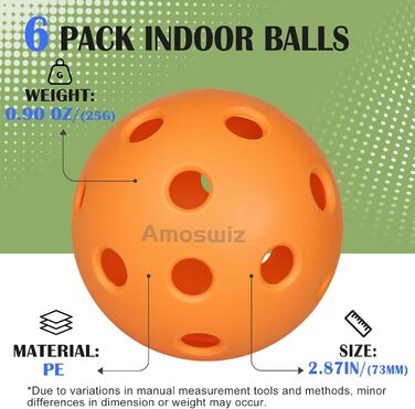 Набір м'ячів для піклболу (6 шт.) з сумкою для сітки, 26 отворів, для тренувань та турнірів (Оранжевий)