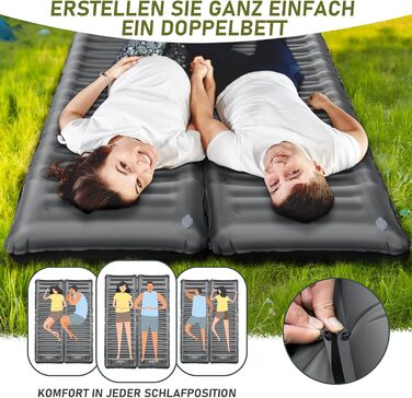 Isomatte Camping 12 см: Надувний килимок для кемпінгу з компактним розміром та насосом, ультралегкий, водонепроникний, анти-ріпстоп для походів та пляжу (сірий)