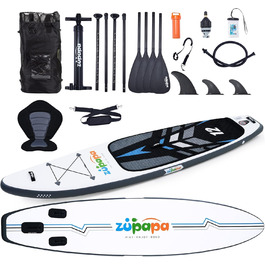 Надувний SUP Борд Zupapa 320/366см | Stand Up Paddle Board з сидінням для каяка | Комплект аксесуарів чорно-біло-сірий