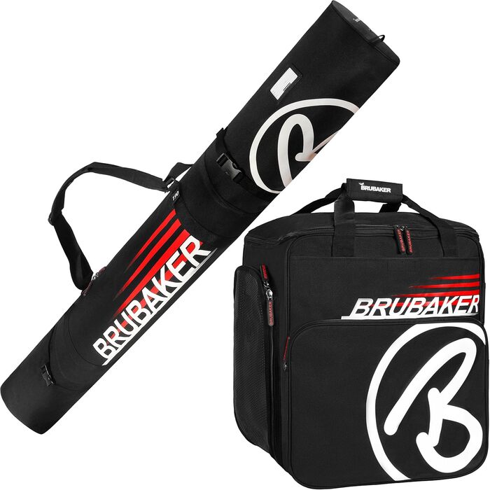 Набір BRUBAKER Champion: мішок для лиж та чохол для лижних черевиків (190 см, чорно-червоний)