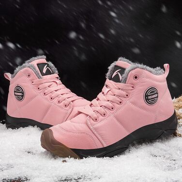 Зимові черевики Azooken для чоловіків та жінок. Теплі трекінгові черевики для ходьби снігом. Водонепроникні зимові черевики, розміри 36-48, колір рожевий