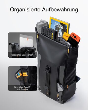 Рюкзак Inateck RollTop для ноутбука 22–26,8 л з водонепроникною блискавкою та відкриттям на 180°, для роботи, подорожей, навчання