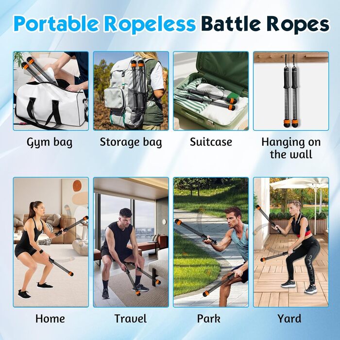 Битва мотузок TOGETDREAM: регульовані тренувальні канати без мотузки для силових тренувань, кардіо та спалювання жиру, чорний