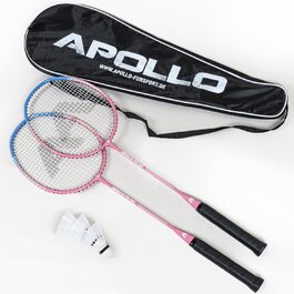 Набір для бадмінтона Apollo Match Pro 400: ракетки для дітей та дорослих, легкі алюмінієві ракетки, комплект з сумкою (блакитно-рожевий)