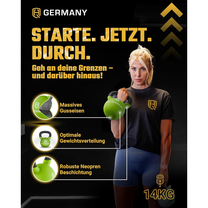 Кетлбел з неопрену HQ Germany® | Повнорозлитий | 2-32 кг | Стартові комплекти | Точність ваги ±2,0%