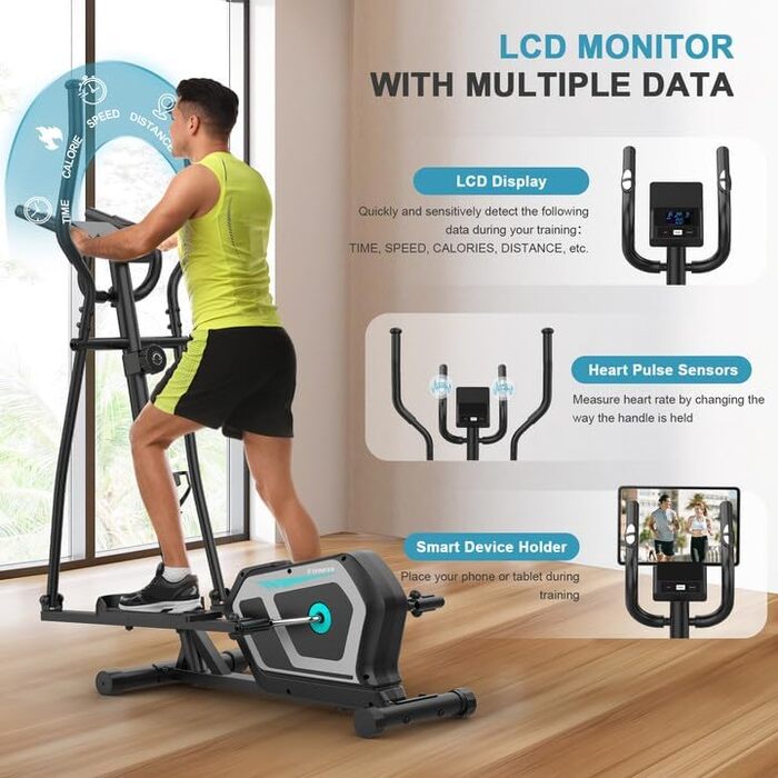 Еліптичний тренажер Crosstrainer 3-в-1 для дому з LCD-монітором та регулюванням навантаження до 130 кг, чорний