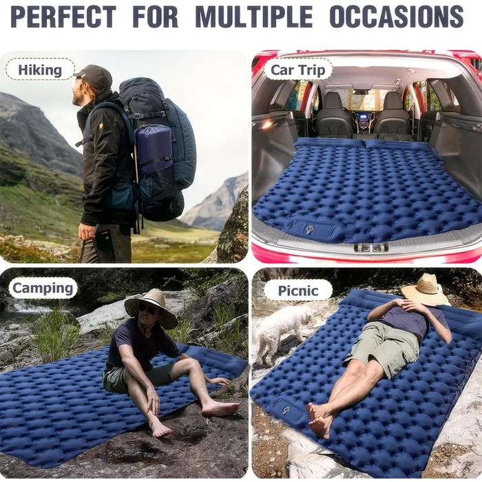 Саморозкладаюча туристична матрац-спальник для кемпінгу та відпочинку на пляжі, з педальною помпою та інтегрованим подушкам, 196x125 см, 2-місна