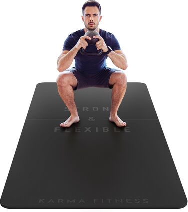Тренувальний килимок – великий, широкий та товстий (183x80x10 мм) – TPE килимок для фітнесу, йоги, HIIT, Pilates, гімнастики. Сірий, з гравіюванням (чорний)
