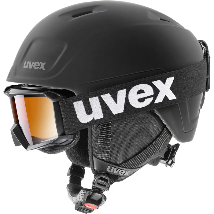Дитячий лижний шолом Uvex Heyya Pro з маскою, розмір 54-58 см, біло-чорний, регульований, контрастна лінза