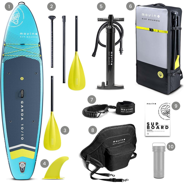 Надувний SUP Борд Movino Garda Allround 10'10' - Комплект для Сапсерфінгу (330 см, Турквіз-Лимон)