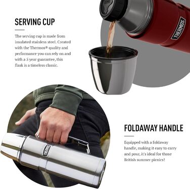 Термос King Thermos 1,2 л, нержавіюча сталь, з чашкою та ручкою, сірий