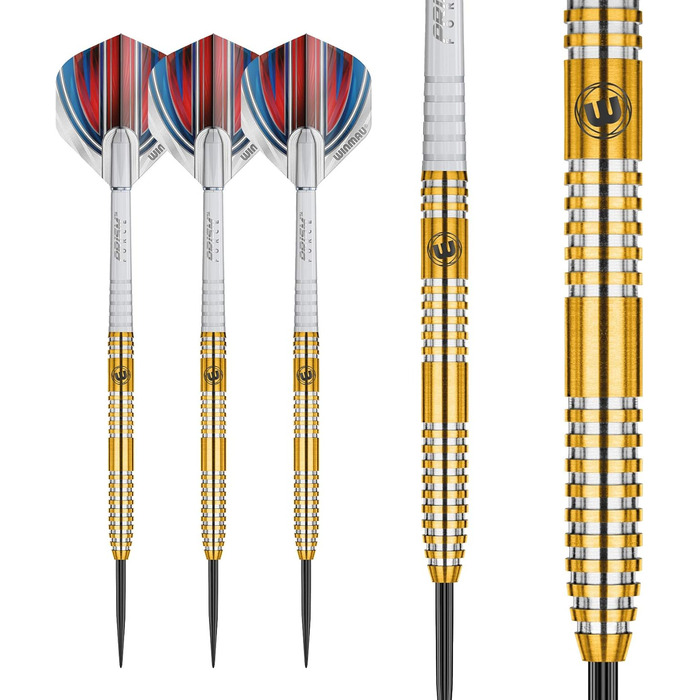 Дротики WINMAU Daryl Gurney 23 г, вольфрамові, сталевий наконечник, комплект з оперенням і держателями, професійні