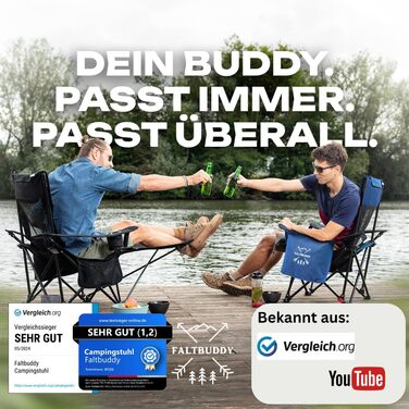 Складний стілець для кемпінгу 2в1 Faltbuddy® з підлокітником та холодильником (XXL) - стілець для риболовлі, пляжу, фестивалю, відпочинку на природі (блакитний)