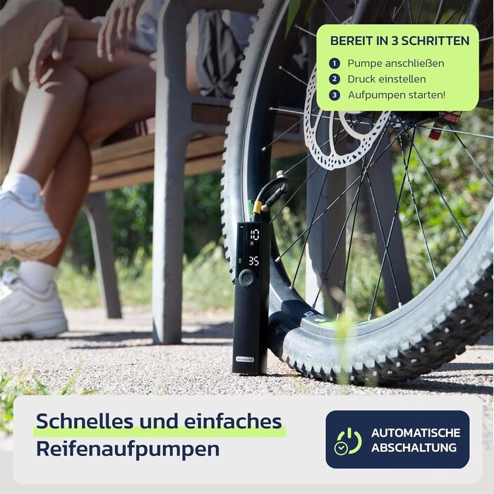 Електрична повітряна помпа Woowind BP188: акумуляторна, 120-150 PSI, для авто, велосипеда, мотоцикла, сумісна з усіма клапанами