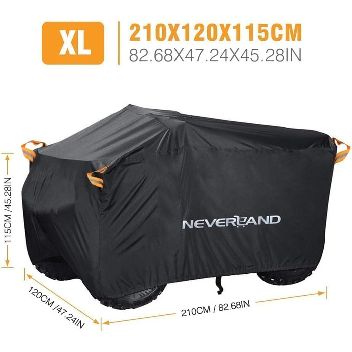 Покривало для квадроцикла NEVERLAND Quad, оранжеве фосфоресцентне, XL, 210x120x115 см, 210D Oxford, чорне