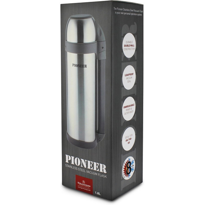 Термос Pioneer для вулиці з ручкою та чашкою, нержавіюча сталь, ізольований