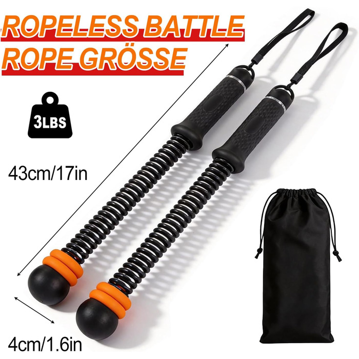 Регульований бездротовийバトル-трос (Battle Rope) для фітнесу та схуднення, тренажер для всього тіла з сумкою та інструкцією, чорний