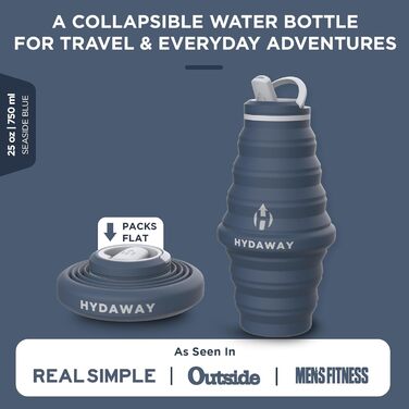 Складна пляшка для води HYDAWAY з носиком, силіконова, 750 мл, для подорожей, харчовий силікон, Seaside
