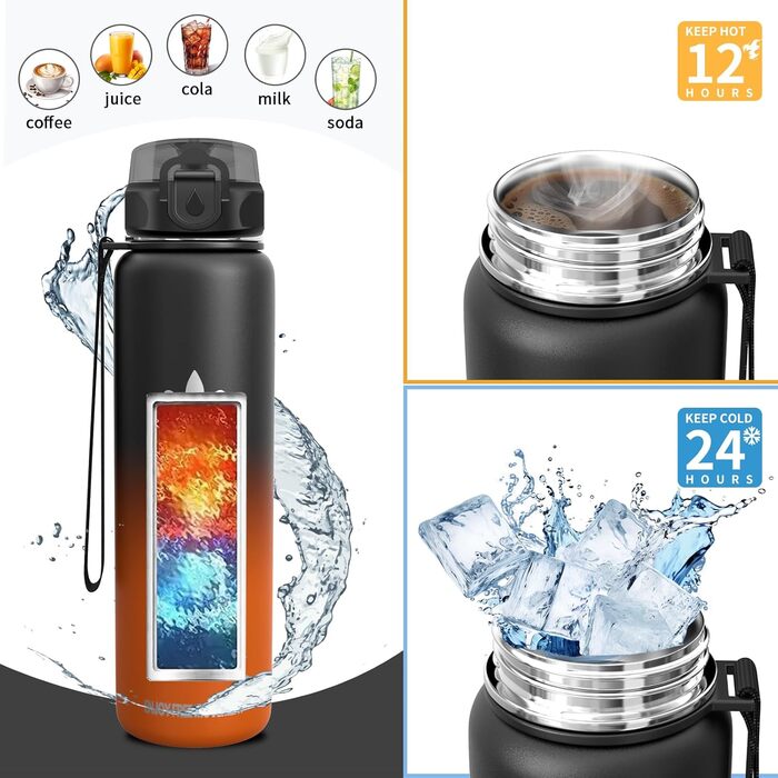 Термопляшка Vikaster 500 мл, нержавіюча сталь, без BPA, для спорту, подорожей та фітнесу, чорно-винна