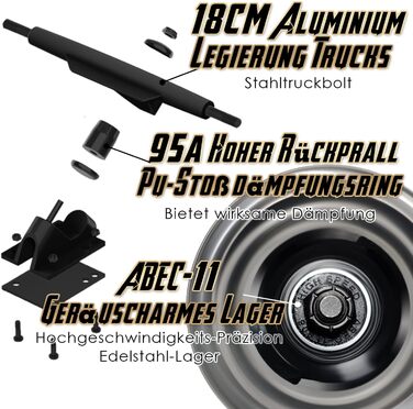 Лонгборд 42 дюйми з підшипниками ABEC-11, 8-шаровий кленовий скейтборд-круїзер, до 120 кг, з T-ключем та світлодіодними PU колесами, для дорослих і початківців