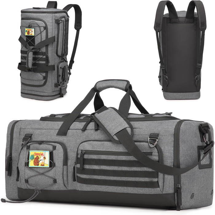 Спортивна сумка 50L для чоловіків 3-в-1 з відділенням для мокрого одягу та взуття, рюкзак, дорожня сумка, валіза ручної поклажі, сумка для тренувань, залу, плавання, подорожей (сіра)