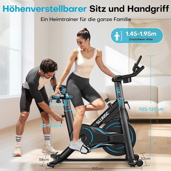 Hometrainer Neu SLUNSE 2025: велотренажер з магнітним опором, LCD-дисплеєм, підтримкою додатків та вагою до 180 кг (зелений/синій)