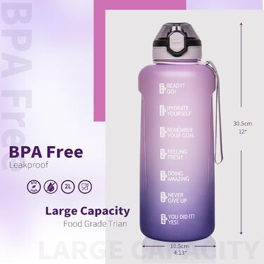 DEARRAY Tritan пляшка для води 2 л з трубочкою і часовою міткою, BPA-free, велика спортивна пляшка для фітнесу та залу