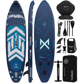 SUP дошка Upwell 350x89 см з сидінням, надувний борд для дорослих та підлітків, комплект з аксесуарами (рюкзак, весло, ліш, помпа, плавники) Chipmech Blue